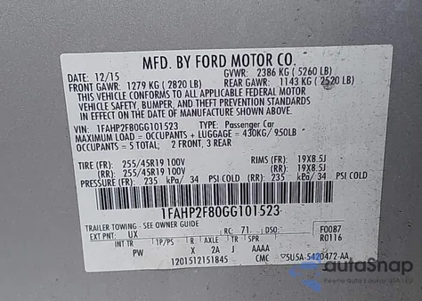 2016 Ford Taurus Limited z USA, uszkodzony, nr VIN 1FAHP2F80GG101523